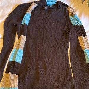 Stylish Rue 21 Brown Sweater with pockets & Striped Scarf